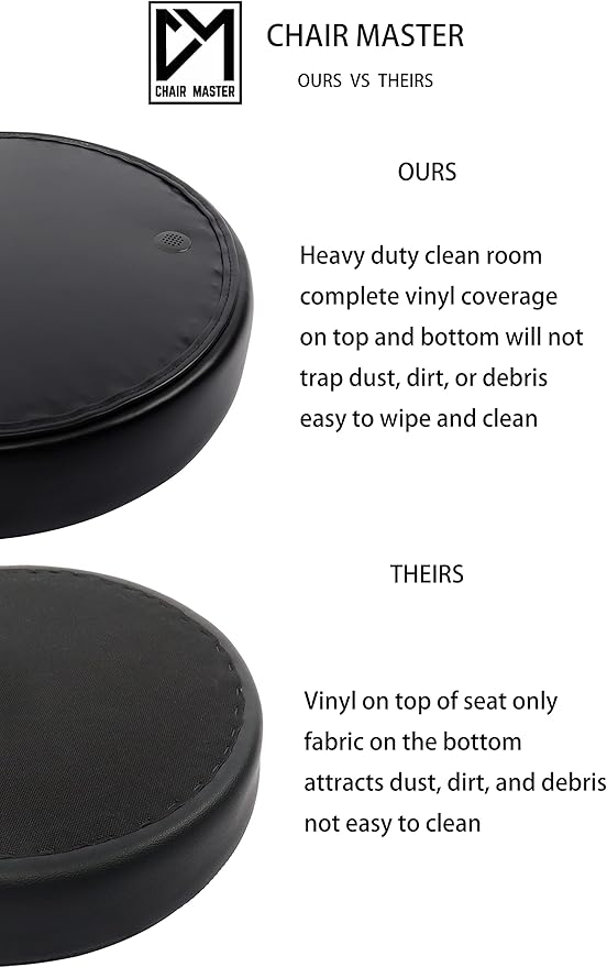 Chair Master Round Vinyl Chair/Stool-Black-for Garage, Counters, Shop, Kitchen, Computer Desks, Drafting Tables. Easy to Clean! (Glides, Low Table 16"-21")