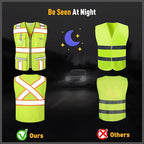 Class 2 Safety Vest with Zipper Front and multiple Pockets, High Visibility Vest, Meets ANSI/ISEA Standards