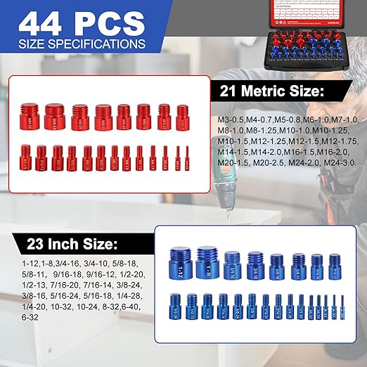 Nut and Bolt Thread Checker - 44 PCS Nut and Bolt Gauges Individually Housed in Case (23 Inch & 21 Metric) Specially Suitable for Size Check on Tricky and Narrow Area