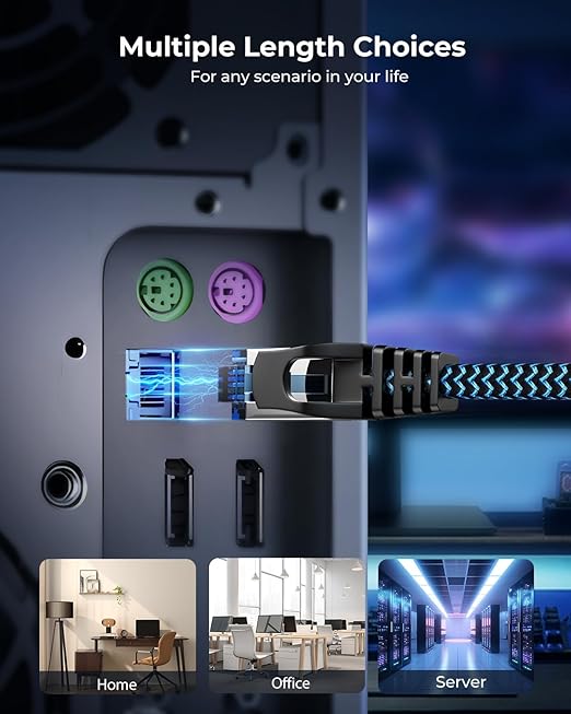 Cat8 Ethernet Cable 60 ft 1-Pack, High Speed 40Gbps 2000MHz Internet Cable Braided Shielded S/FTP LAN Network Cable RJ45 Connector Compatible with Router, Modem, Laptop, PC, Gaming