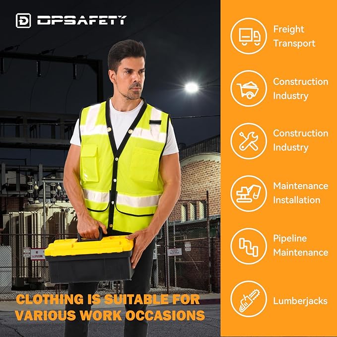 Reflective Safety vest With back plan pocket,High visibility Class 2 Heavy Duty Surveyor Vest,Hi Vis Vest ANSI/ISEA Standard, Construction Work Vest for Men＆Women(Lime-Button,2XL)