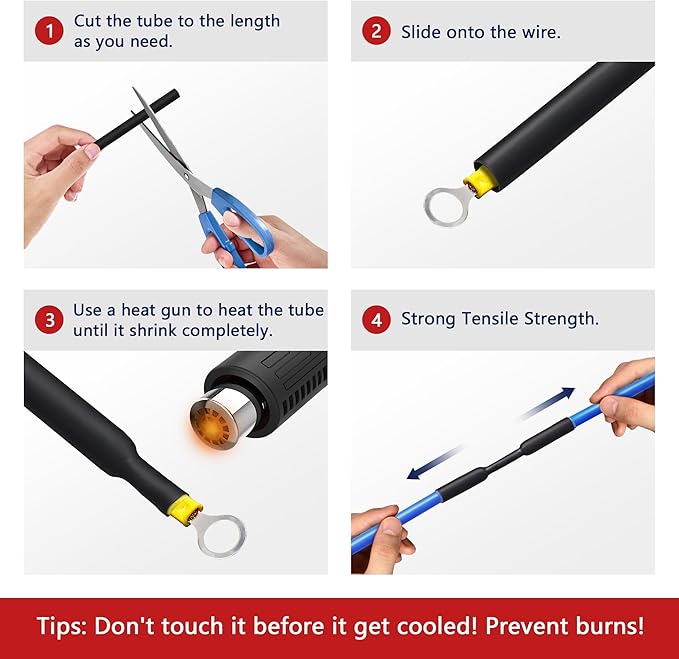 3/4in Heat Shrink Tubing, 5 Ft 3:1 Heat Shrink Tube Dual Wall Adhesive Lined, Waterproof Marine Shrink Wrap Tubing, Electrical Industrial Automotive Sealing Heat Shrink Tubing Kit for Wire Insulation