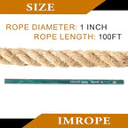 Versatile and Durable 1 Inch x 100 Ft Jute Rope - Ideal for Tug of War, Swings, DIY Crafts, Gardening, Home Decor, and Hammocks