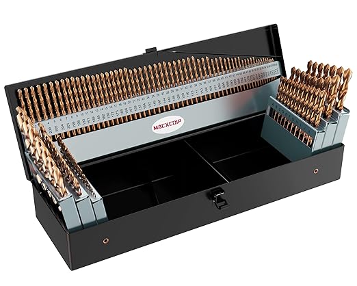 Cobalt Drill Bit Set, 115Pcs M35 High Speed Steel Bits for Hardened Metals, Stainless Steel, Cast Iron and Wooden Plastics, with Metal Index Storage Box