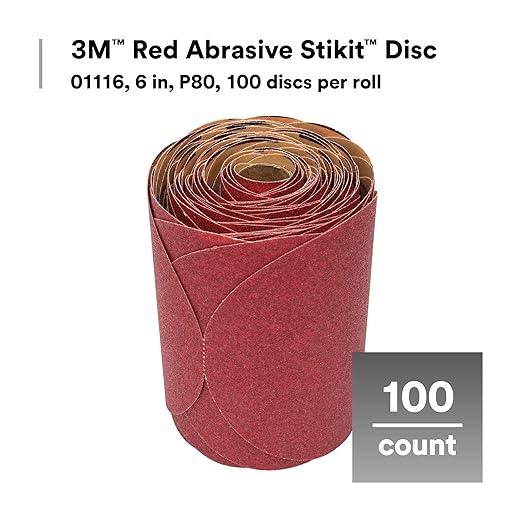3M Stikit Red Abrasive Sanding Discs, 01109, No Hole, 6 in, 320+ Grade, Pack of 100 Discs, for Auto Sanding, Primer Sanding, E-Coat