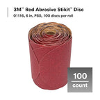 3M Stikit Red Abrasive Sanding Discs, 01111, No Hole, 6 in, 220+ Grade, Pack of 100 Discs, for Auto Sanding, Primer Sanding, E-Coat Sanding