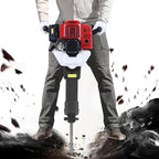 52cc 2 Stroke Handheld Gas Powered Demolition Jack Hammer Concrete Breaker Drill Jack Hammer Air Cooling Breaker Drill with 2 Chisel (One Point and One Flat) Gasoline Concrete Breaker for Building