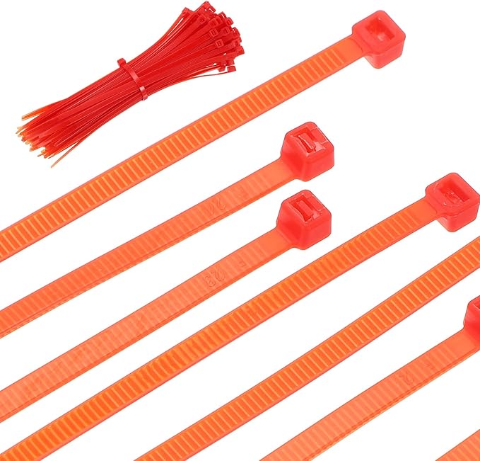 PATIKIL Cable Zip Ties 8 Inch, 100 Pcs Self-Locking Nylon Wire Tie Wraps Heavy Duty Cord Management with 50 lbs Tensile Strength for Indoor and Outdoor, Red (0.2" W)
