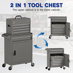5 Drawer Tools Chest, Tool Cabinet with Universal Lockable Wheels，Tool Box with Detachable Top Box for Workshop (Gray)