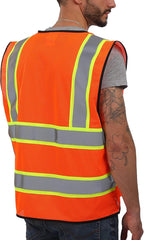Dib Safety Reflective Mesh Vest High Visibility Two Tone with Pockets and Zipper, ANSI Class 2 Compliant, Orange Mesh with Yellow Trim 4X