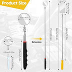 Telescoping Inspection Mirror, Flexible Retractable Automotive Extension Round Mirror 360 Rotation&Bendable Square Mirror, Extendable Mirror on a Stick with 4 Replaceable Mirror & 1 Storage Bag