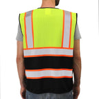 Dib Safety Reflective Mesh Vest High Visibility Two Tone with Pockets and Zipper, Yellow and Black Mesh with Orange Trim L