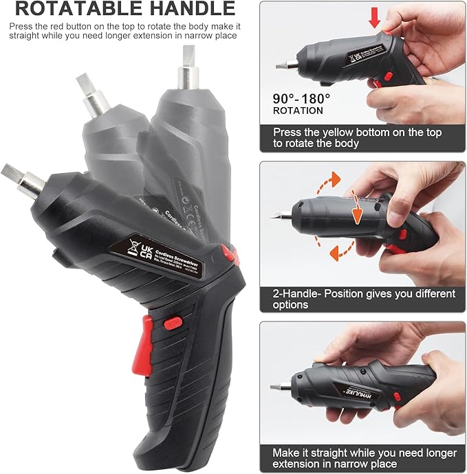 Cordless Electric Screwdriver, 3.6V Rechargeable Power Screwdriver with 47 pcs Accessories, usb charging, 3Nm Screw Gun, mini Carrying screwdriver set with LED Light for Electric Power Drill