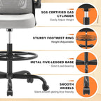 Synorla Ergonomic Drafting Chair, Tall Office Chair with Flip-up Armrests, Breathable Mesh High Desk Chair with Lumbar Support Adjustable Footrest Ring for Standing Desk, Home Office Studio