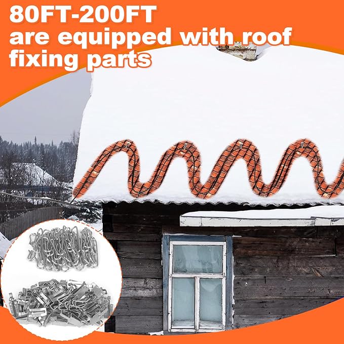 100FT Heat Tape for Water Pipes, -40°F Deicing Cable,Pipe Heating Cables for Roof,Gutter，Farm，Freeze Protetion Heat Trace Cable, Heated Water Hose,Plumbing Fixtures,120V 5W/FT