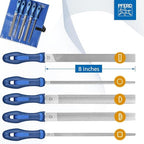 PFERD 5-Piece 8" Machinist File Set – Bastard Coarse Cut – With Ergonomic Handles & Plastic Pouch – For Universal Roughing & Finishing – Part 16078