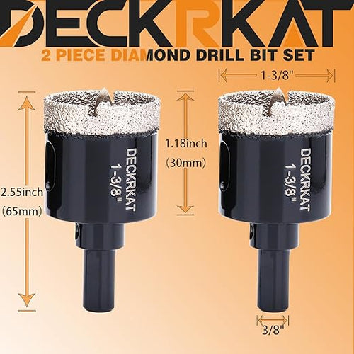 1-3/8 Inch Diamond Hole-Saw Bits with Pilot Drill Bit - 2pc 1-3/8" Diamond Tipped Tile Hole Saws with Guiding Bit Accurate Drilling for Porcelain Tile Ceramic Pottery Granite Stone Glass Bottles 35mm