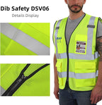 Dib Safety Reflective Vest Mesh, High Visibility Vest with Pockets and Zipper, Construction Work Vest ANSI Class 2,Yellow Mesh S
