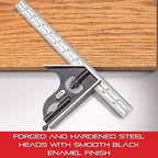 Starrett Steel Combination Square with Square Head and Center Heads - 300mm Blade Length, Forged and Hardened Steel Heads, Reversible Lock Bolt, 36 Graduation Type - C33MEHC-300