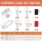 62PCS 6 AWG Tinned Ring Terminal Heat Shrink Tubing Set Copper Wire Lugs 6 Gauge 5/16", 3/8", 1/4", 1/2", 30Pcs Battery Cable Ends and 32PCS Heat Shrink Tubing