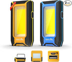 WARSUN 2PC LED Work Light Rechargeable, Magnetic COB Portable Worklights, 40w 1500 Lumens,Metal Hanging Hook 3 Lighting Modes, Job Site Lighting for Car Repairing,Camping,Hunting,Yellow Blue