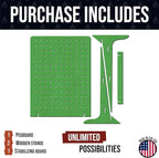 Torched Pegboard Display Stand for Jewelry, Craft Shows, Selling, Vendor Events, Tools, Peg Board Accessories Rack Organizer, XL 11.75" L x 4.3" W x 15.75" H, Green