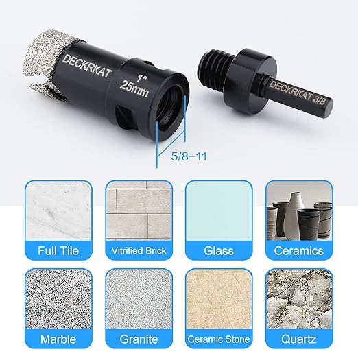 Dry Diamond Core Drill Bits 1 inch with Slots 25mm Diamond Hole Saws, with 5/8-11 Thread to 3/8” Hex Shank Adapter Fit Both Angle Grinders & Electric Drills for Porcelain Granite Tiles Brick Concrete