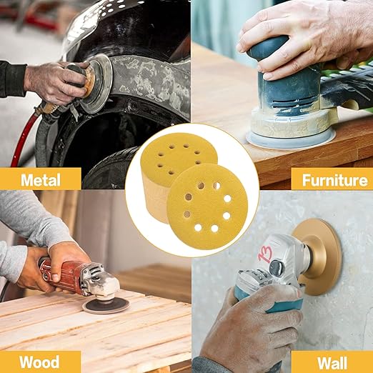 100PCS 5 Inch 8 Hole Sanding Discs 120 Grit,Gold Round Hook and Loop Sandpaper for Random Orbital Sander