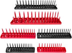 6PCS Socket Organizer Tray Set, Red SAE & Black Metric Socket Storage Trays, 1/4-Inch, 3/8-Inch & 1/2-Inch Drive Deep and Shallow Socket Holders for Toolboxes