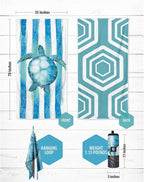 VENTURE 4TH Microfiber Beach Towel: Quick-Dry, Compact, Sand-Free, Absorbent, Sandproof and Lightweight - Perfect for Camping, Beach, and Roadtrips (Striped Turtle Design | 35x78 inches)