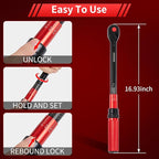 1/2 Inch Drive Click Torque Wrench, Dual-direction Torque Wrench 10-170.0ft.lb/13.60-230.5Nm, 72-tooth Torque Wrenches with Dual Range Scales, ±3% High Precision For Bike