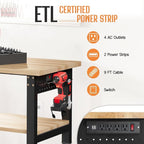 SPECRAFT Adjustable 2-Tier Workbench with 4 AC Outlet and 2 USB Ports Power Outlets, 2000 Lbs Capacity Heavy Duty Workbench, Rubber Wood Top for Garage, Workshop, Office（84x20in）