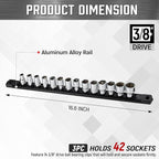 ALOANES 3-Piece Magnetic Socket Organizer, Heavy Duty Aluminum Socket Rails Organizer, 360° Swivel Clips Socket Holder Kit for Tool Box, 3/8-Inch Socket Holder x 42 Clips (Black)