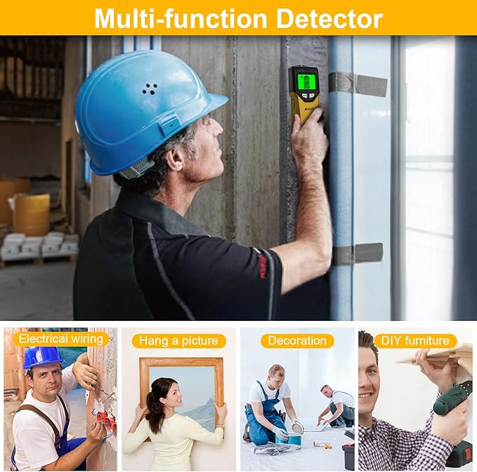 Stud Finder Wall Scanner - 5 in 1 Stud Finder Tool w/Microprocessor Chip and HD LCD Display, Stud Detector Beam Finders for the Center and Edge of Wood AC Wire Metal Studs Joist Pipe (Yellow Pear)