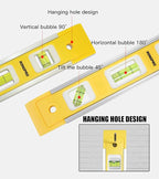 9 Inch Torpedo Level, Magnetic Box Level with 45°/90°/180° Bubbles, Shock Resistant Bubble Level Tool for Measuring