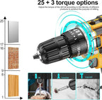 Cordless Drill Set, 21V Power Drill with 2 Battery and Charger,25+3 Torque Setting Electric Drill with 56 Acessories, Built-in 3/8'' Keyless Chuck, LED Light, Max 398 in/lb Electric Screwdriver