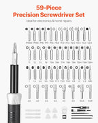 VEVOR Screwdriver Set, 59-Piece Small Precision Screwdriver Set with Phillips, Flat Head, Torx, Pentalobe Bits, Tweezer for Men, Mini Cleaning Repair Tool Kit for iPhone, MacBook, Laptop, Computer