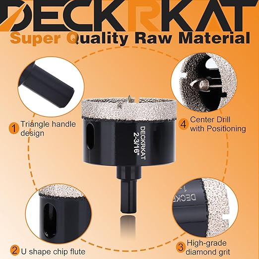 2-3/16 Inch Diamond Hole-Saw Bits with Pilot Drill Bit-2pc 2-3/16" Diamond Tipped Tile Hole Saws with Guiding Bit Accurate Drilling for Porcelain Tile Ceramic Pottery Granite Stone Glass Bottles 55mm