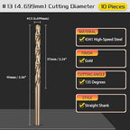 Drill Bit, #13 Cutting Diameter, 4341 HSS Gold Finish 135° Cutting Angle Number Jobber Bits - (Applications: for Drilling Soft Metal Plastic Wood), 10-Pieces