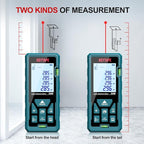 Laser Measure 328ft KEYTAPE Laser Distance Measure with Real Time, Upgraded M/in/FT/FT+in Unit Switching Backlit LCD and Pythagorean Mode, DT100 Portable Handle Digital Measurement Tool Range Finder
