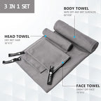 Eunzel Quick Dry Camping Towel, Microfiber Travel Towel 3 Size at 1 Pack,Fast Drying Towel Set for Camping, Beach, Gym, Sports, Yoga & Swimming Pool, Dark Grey/Grey