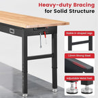 Work Bench for Garage with Drawers 60 x 22 Inch Heavy Duty Rubberwood Tabletop Work Table with Pegboard, Power Outlets Adjustable Workbench for Woodworking Shop, Home, Office, Electronic