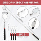 3PCS Telescoping Inspection Mirror, 28.35 Inch Extendable Mirror for Checking Observing Vehicle Small Parts, Inspection Tool with Long Hamdle (Black)