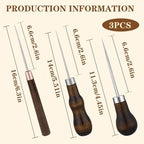 ZXIIXZ 3 Pack Leather Scratch Awl Tool, Awl Tool Sewing with Gourd Shape Wooden Handle for Stitching Punching Sewing, Scratch Awl Tool Supplies for DIY Leather Sewing Punching Craft Repair