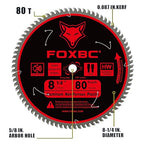 FOXBC 8-1/4 Inch Metal Cutting Table Saw Blade 80-Tooth TCG for Aluminum, Copper, Plastic, Brass, Fiberglass with 5/8-Inch Arbor