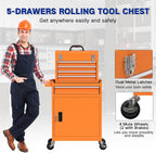 5 Drawer Tools Chest, Tool Cabinet with Universal Lockable Wheels，Tool Box with Detachable Top Box for Workshop(Orange)