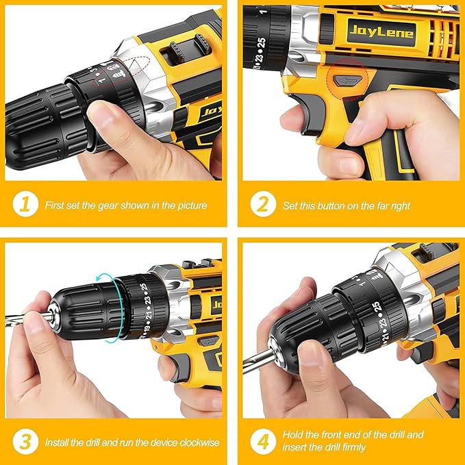 Cordless Drill Set, 21V Power Drill with 2 Battery and Charger,25+3 Torque Setting Electric Drill with 56 Acessories, Built-in 3/8'' Keyless Chuck, LED Light, Max 398 in/lb Electric Screwdriver