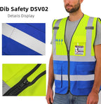 Dib Safety Reflective Vest High Visibility with Pockets and Zipper, Yellow and Blue 4XL