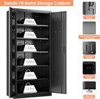 Aobabo 71" H×34" W×18" D Metal Storage Cabinet with Pegboards, Locking Steel Storage Cabinet with 5 Adjustable Shelves and 4 Hooks for Garage, Office, Black, Assembly Required