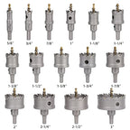 15PCS Carbide Hole Saw Kit, 5/8'' to 3'' Metal Hole Cutter with Pilot Drill, Holesaw for Hard Metal, Stainless Steel, Iron, Mild Steel, Aluminium, Alloy, Plastic, Fiberglass